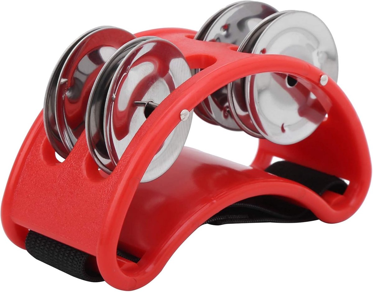 Voet Tamboerijn - Percussie Jingle - Muziek Maken - Dubbele Jingle Rij - Compact Formaat - Rood