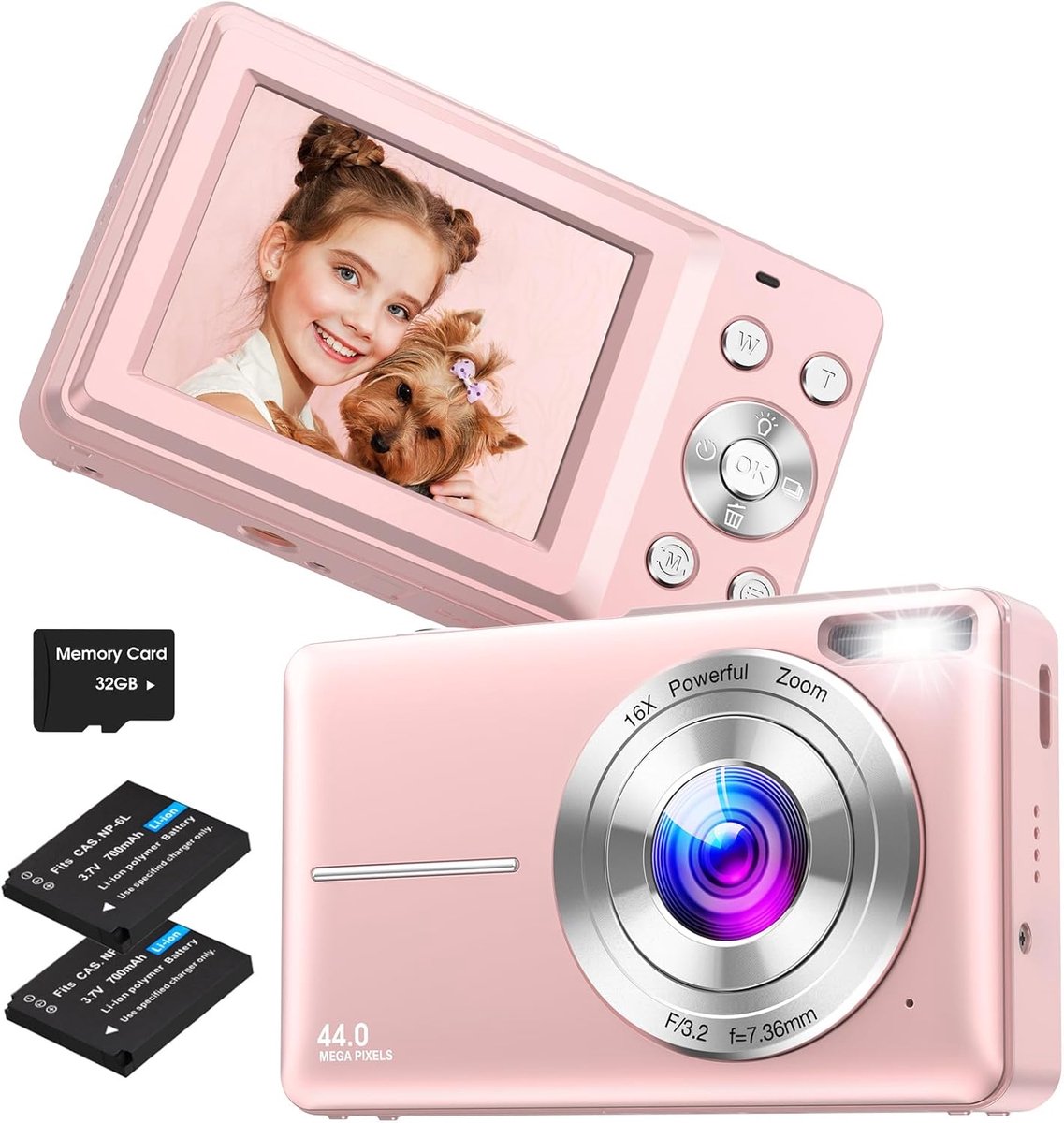 Digitale Camera - Fotoapparaat Vlogger - Beginners Vriendelijk - 44 MP HD Video - 16x Zoom - Roze