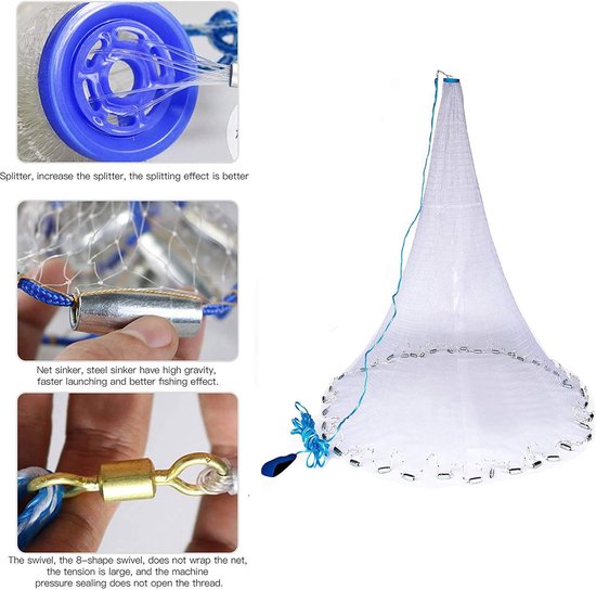 Visnet Werpen - Net Vissen - Bait Vangen - Monofilament Nylon - 1.8m Diameter van Merkloos — afbeelding 4