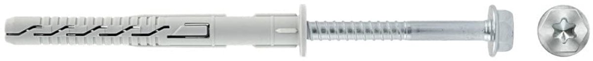 Wandkozijnbevestiging Nylon Pluggen - Zeskantschroeven Flens - Kozijn Montage - Geïntegreerde Ring TX - 10x300mm - Grijs