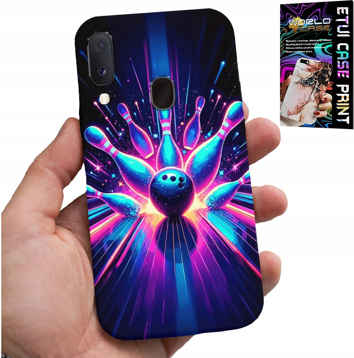 HOESJE VOOR SAMSUNG GALAXY A20E - BOWLING STRIKE COVER, ACHTERKANT