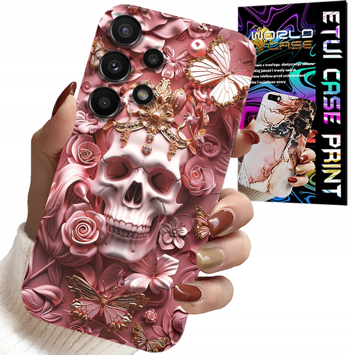 HOESJE VOOR SAMSUNG GALAXY A13 4G - VROUWELIJK, MODIEUS PATROON, SCHEDEL MET ROZEN