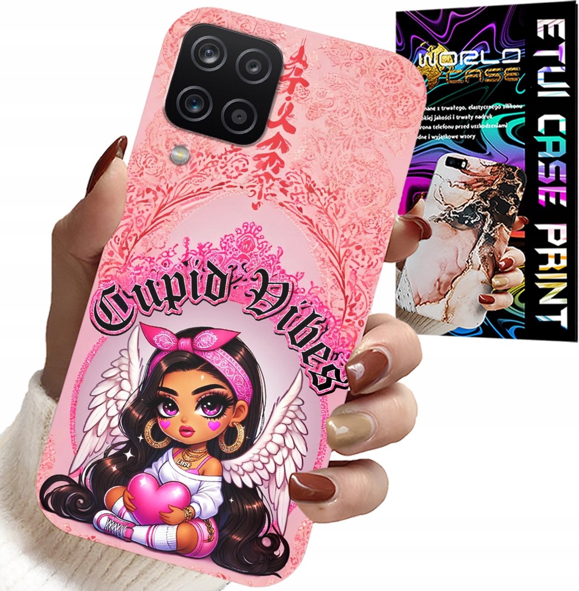 HOESJE VOOR SAMSUNG A12 / M12 - CUPID VIBES MET EEN SCHATTIGE ENGEL OP DE ACHTERKANT