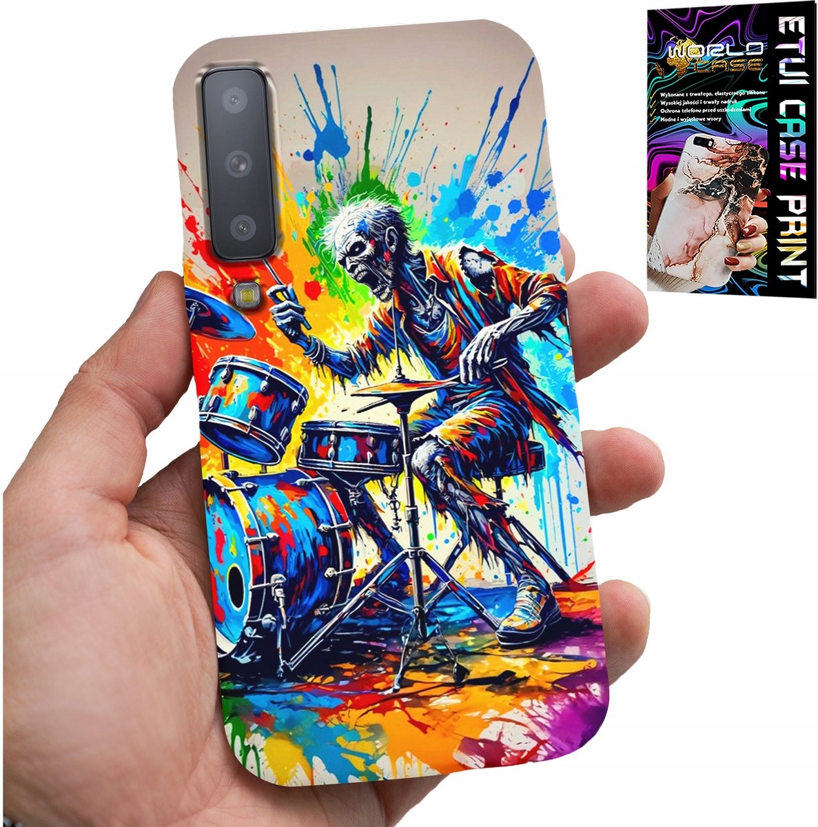 HOESJE VOOR SAMSUNG A7 2018 - ROCK DRUMS SKELETON COVER