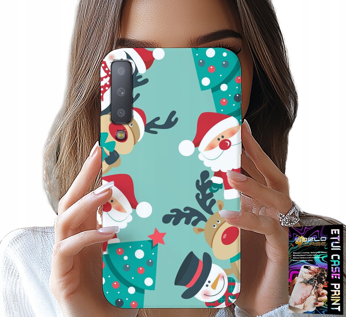 HOESJE VOOR SAMSUNG A7 2018 - KERSTMAN, RENDIER, SNEEUWPOP KERSTPATROON