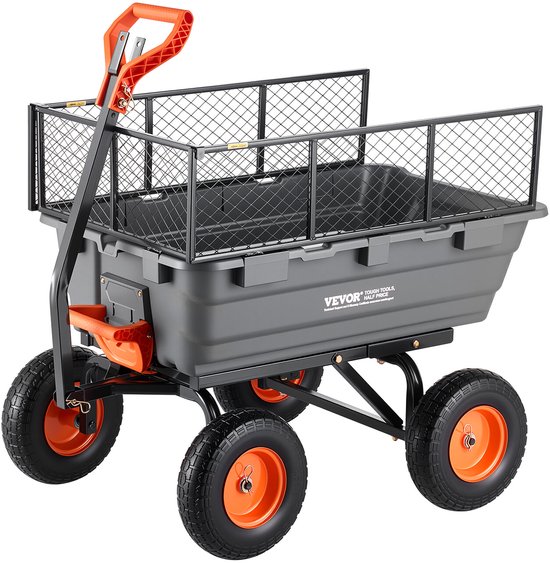 VEVOR Tuinkar met Kantelfunctie, 544kg Draagvermogen, 270° Draaibare Transportkar voor Tuinieren, Gemaakt van Kunststof en Staal met 13 Inch Pu-banden en Metalen Hekwerk voor Gazon, Grind en Modder, Zwart van VEVOR — afbeelding 2