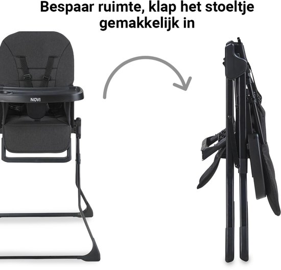 Novi at Home Mila Kinderstoel - Zwart Melange - Inclusief eetblad - Eenvoudig inklapbaar van Novi at Home — afbeelding 2