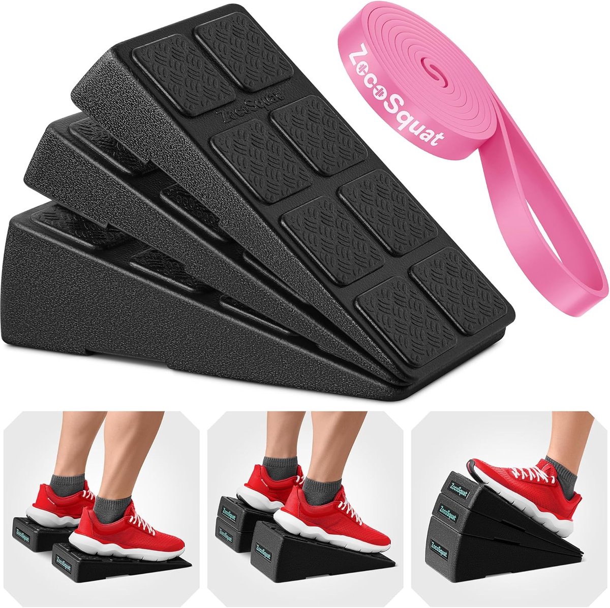 Squat Wiggen Set - Kuit Strekker - Kracht Training - Verstelbare Hoeken - 30 x 16 x 21 cm - Roze