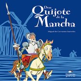 Don Quijote de la Mancha, met een man op een paard, met een molen op de achtergrond.