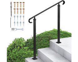 VEVOR Buitentrapleuning, 2-3 Treden, In Hoogte Verstelbaar, Overgangsleuning Van Koolstofstaal met Montageset, Buitenleuning voor Treden, Betonnen Of Houten Trappen, Veranda, Matzwart