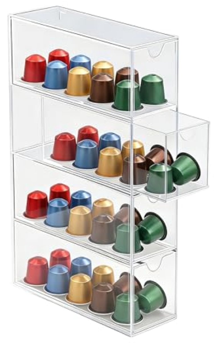 Transparante koffiecapsule organizer met 4 lades - Ruimtebesparend ontwerp voor keuken en kantoor