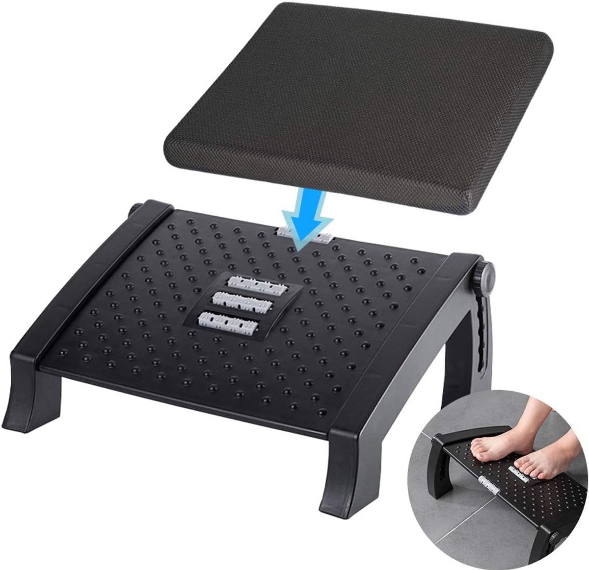 Ergonomische Voetsteun - Comfort Ondersteuning - Zittend Werk - Verstelbare Hoogte - 44x31x19 cm - Zwart