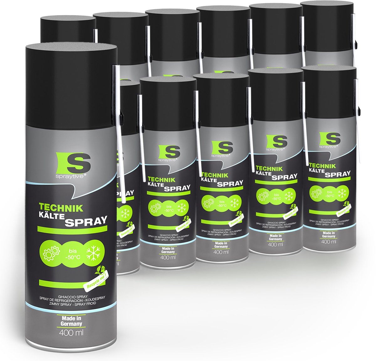 Spraytive 12x 400ml koudespray -50°C ijsspray voor elektronica foutopsporing sensortest montagehulp verdampt snel zonder residu