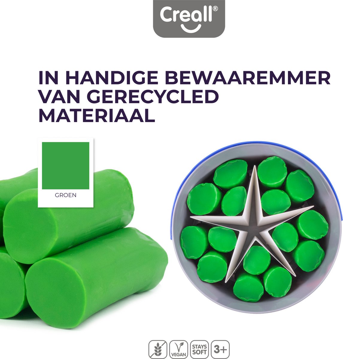 Creall Supersoft boetseerklei - groen - hersluitbare emmer - 1750 gram - glutenvrij - gemaakt in Nederland — afbeelding 9