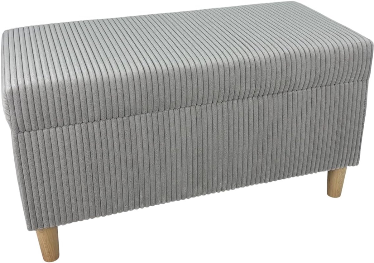 Zitkruk met Opbergruimte - Voetenbank Gestoffeerd - Woonkamer Meubel - Opklapbare Zitting - 78x38x42 cm - Grijs