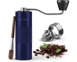 Koffiemolen Handmatig - Roestvrij Staal - Espresso Malen - Dubbele Lager - 14 x 4.8 x 16 cm - Blauw Metallic