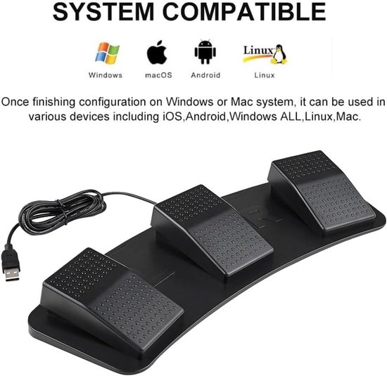 Voetpedaal PC - Triple Voetschakelaar - Programmeerbare Bediening - Aangepaste Hotkeys - 3 Pedalen - Zwart — afbeelding 5