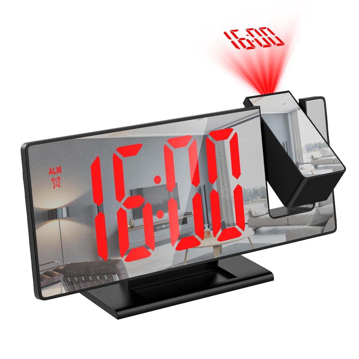 QTTVBTNA -LED Projectie Klok - Slaapkamerprojectiewekker, digitale slimme klok met 180° draaibare projector, 3-standen helderheidsdimmer, helder LED-rood, digitale slaapkamerwekker