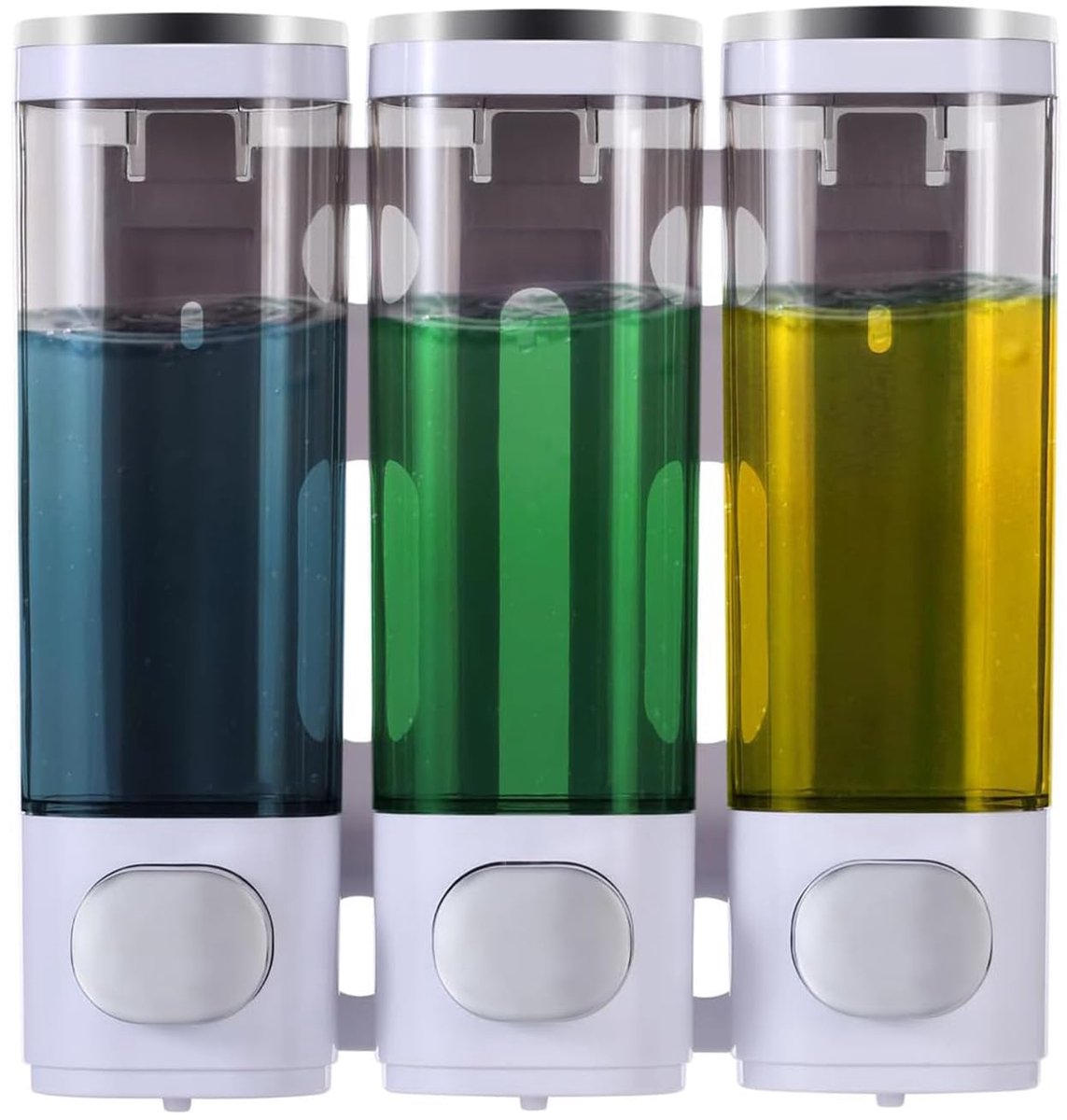 longziming -3-in-1 Wanddispenser – Multifunctionele Dispenser voor Douchegel, Shampoo en Conditioner – Wandmontage – Gecontroleerde Dosering – Transparant voor Inhoudscontrole – Minimalistisch Design