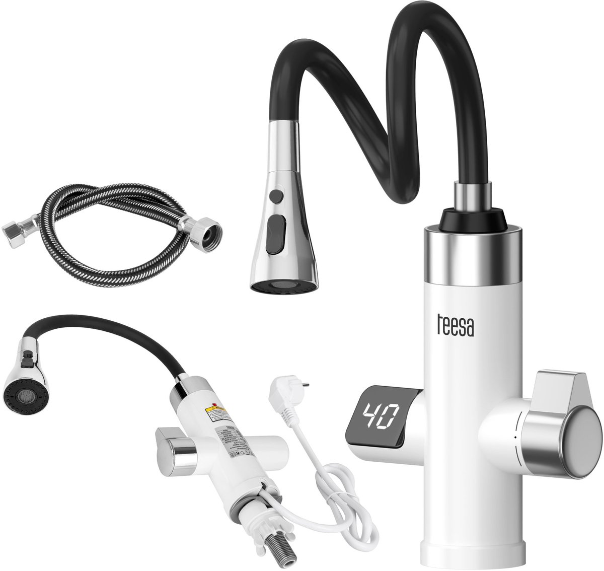 Teesa - Doorstroom Waterverwarmer - Flexibele Uitloop - 3000W - IPX4