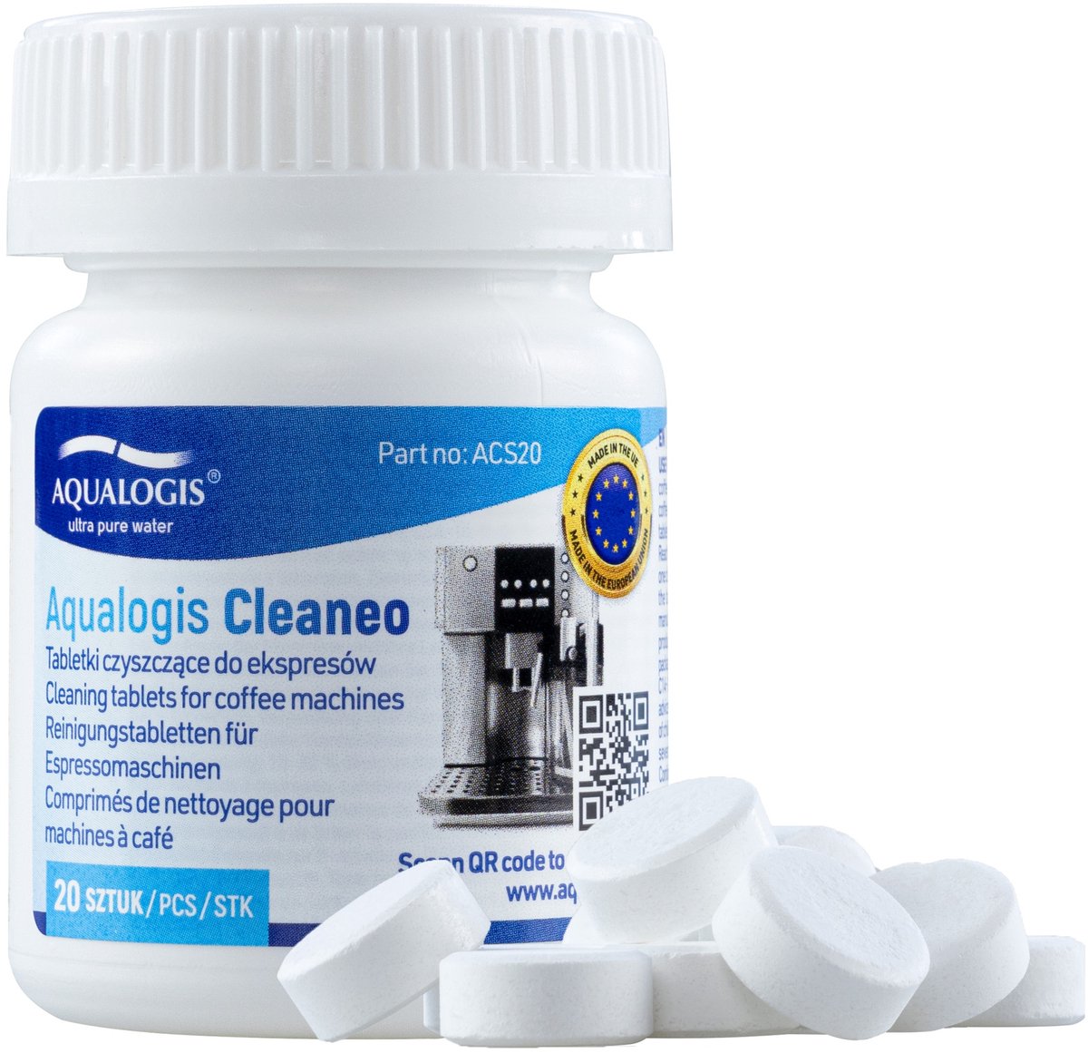 Aqualogis Cleaneo - Reinigingstabletten - 20 stuks - Kunststof Potje - Ontvettingsmiddel