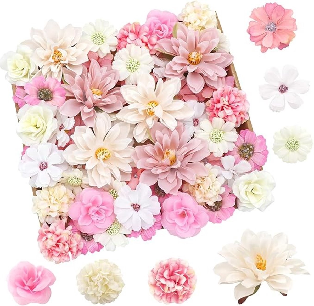 SnelShoppen - 50 Stuks Kunstmatige Bloemen voor Ambachten, Decoratieve Roze en Witte Bloemen, Perfect voor Bruiloft, Partij, Taart Decoratie en Thuis