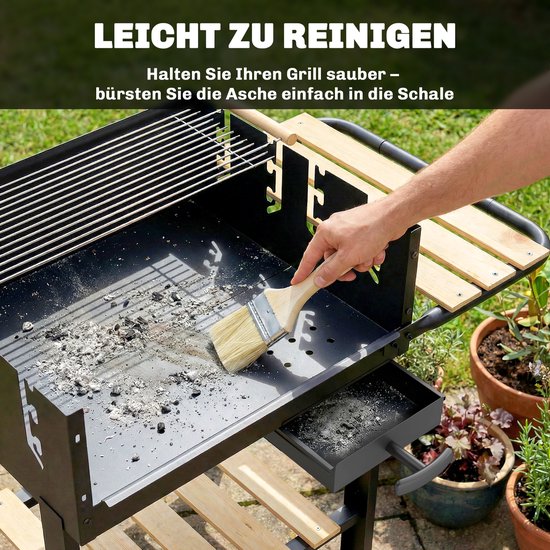 Outsunny Houtskoolbarbecue-Metaal, Grenenhout-99,5L x 58B x 82H cm-Zwart van Merkloos — afbeelding 3