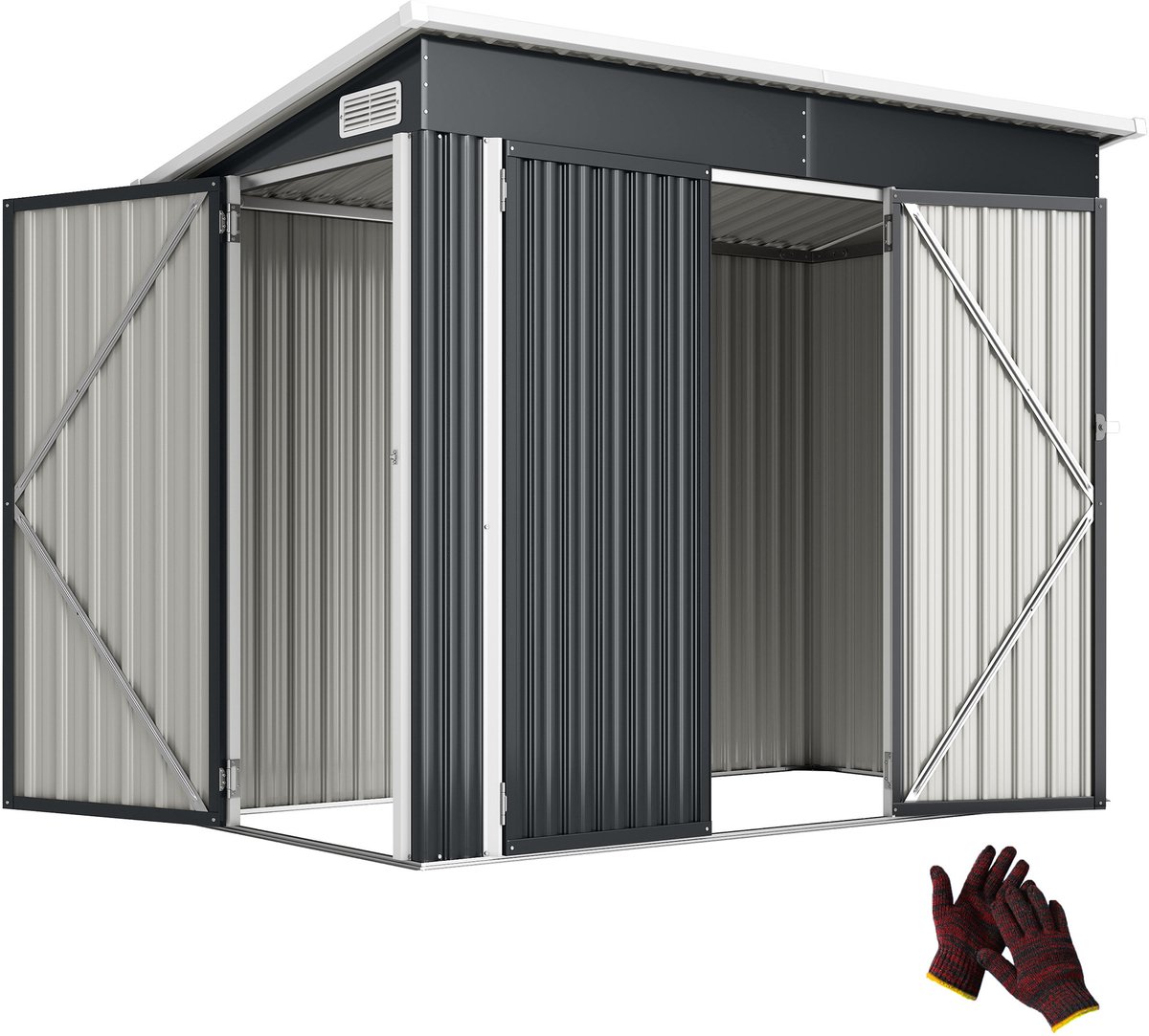 Outsunny Tuinopbergschuur-Gegalvaniseerd staal-234L x 132B x 185H cm-Donkergrijs