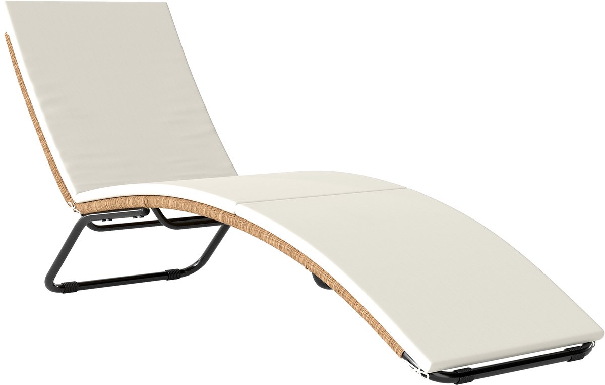 Outsunny Single Rattan Lounger (Non-Simple)-Staal, PE-rattan-175L x 57B x 80H cm-Crèmewit