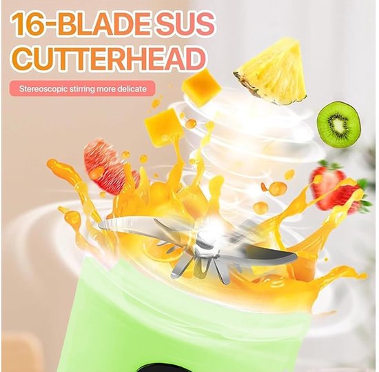 Draagbare blender - smoothie blender to go voor shakes en vers fruit - 500 ml, 16 messen, USB oplaadbaar - groen - 8,5 x 8,5 x 28,5 cm - ABS voor thuis, werk en onderweg — afbeelding 5
