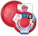 Rode Kong Flyer frisbee in verpakking, met afgebeelde frisbee ernaast. Flexibel en duurzaam.