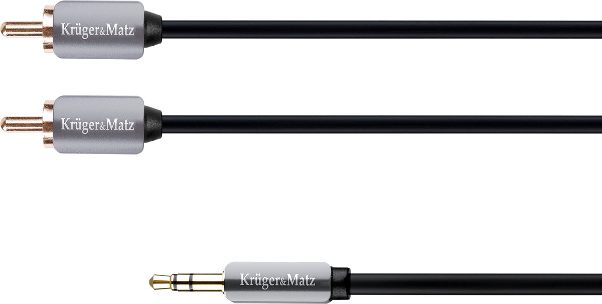 Krüger&Matz - Audiokabel - 100 cm - Jack naar 2x RCA - Koper