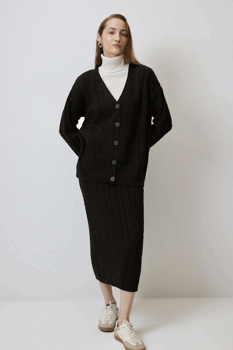Touché Privé - Gebreide set van vest en rok - Zwart - Dames