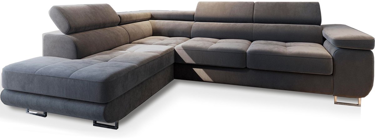 HOEKBANK SELVA Grijs Veloursstof met slaapfunctie