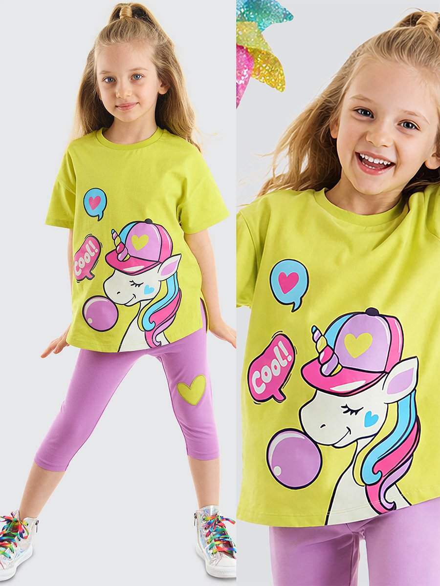 Denokids CFF-22Y1-027 Geel Meisjes Tuniek & Leggings Set Eenhoornprint 110