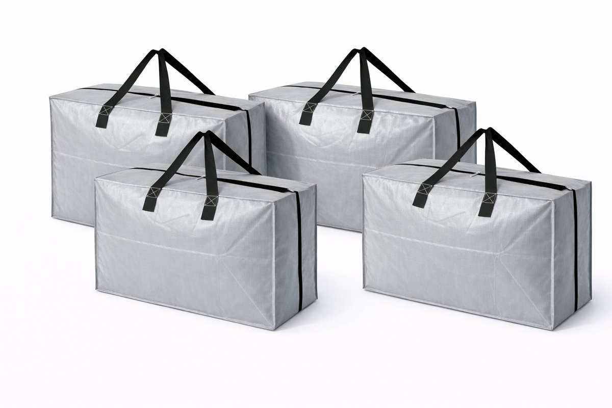 Verhuis & Opbergtassen - 4 Stuks - Verhuiszakken - 90L - Verhuisdozen - Opbergtassen - Stevige Verhuistas met Rits - Grote Opbergzak - Big Shopper Moving Bag - Waterafstotend & Scheurvast