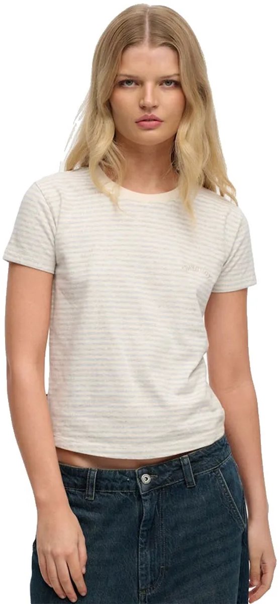 Superdry Essential Logo Gestreept T-shirt Slanke Pasvorm Dames T-shirts Grijs