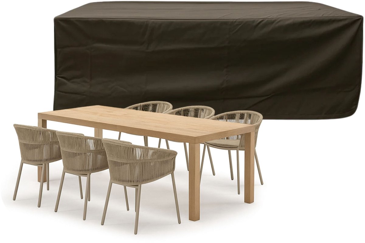 Tuinsethoes rechthoekig 600D Luxe Donker Bruin - 230 x 140 x 85