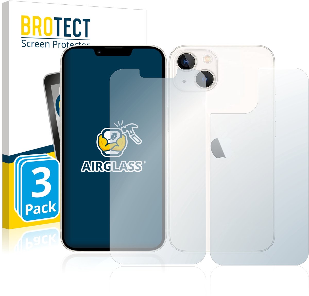 Screenprotector 3 Stuks voor Apple iPhone 13 (Voor+Achter) Beschermglas transparant