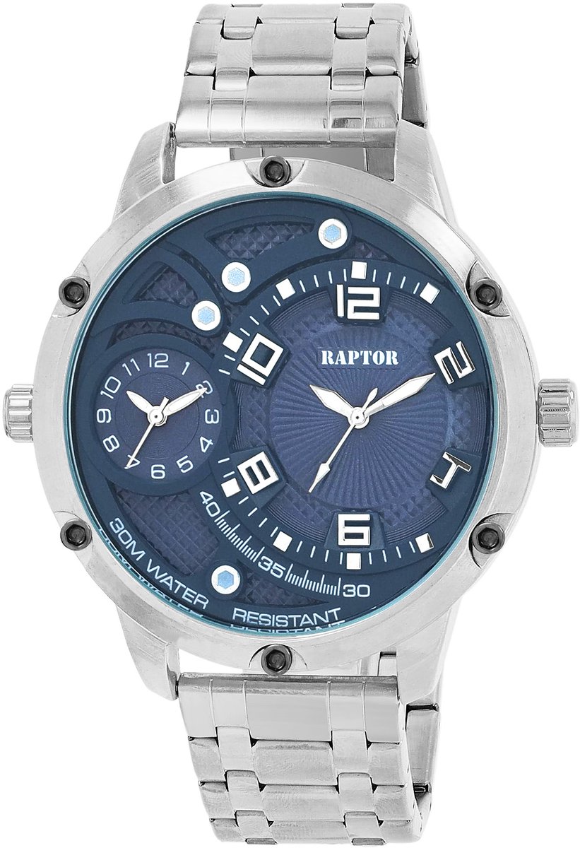 Raptor Herenhorloge van roestvrij staal Ayaz Dual-Time, roestvrijstalen band, 3ATM, mannelijk, modern