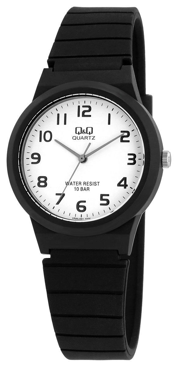 QQ Herenhorloge siliconen VR90J001Y Kunststof siliconen band, zwart, 10 ATM, D 36 mm
