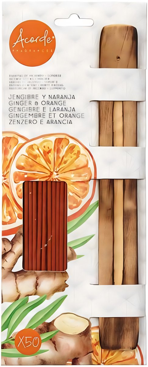 Acorde Wierook sticks met plankje van bamboe - in huisgeur Ginger wood - 50x sticks - Ontspannend