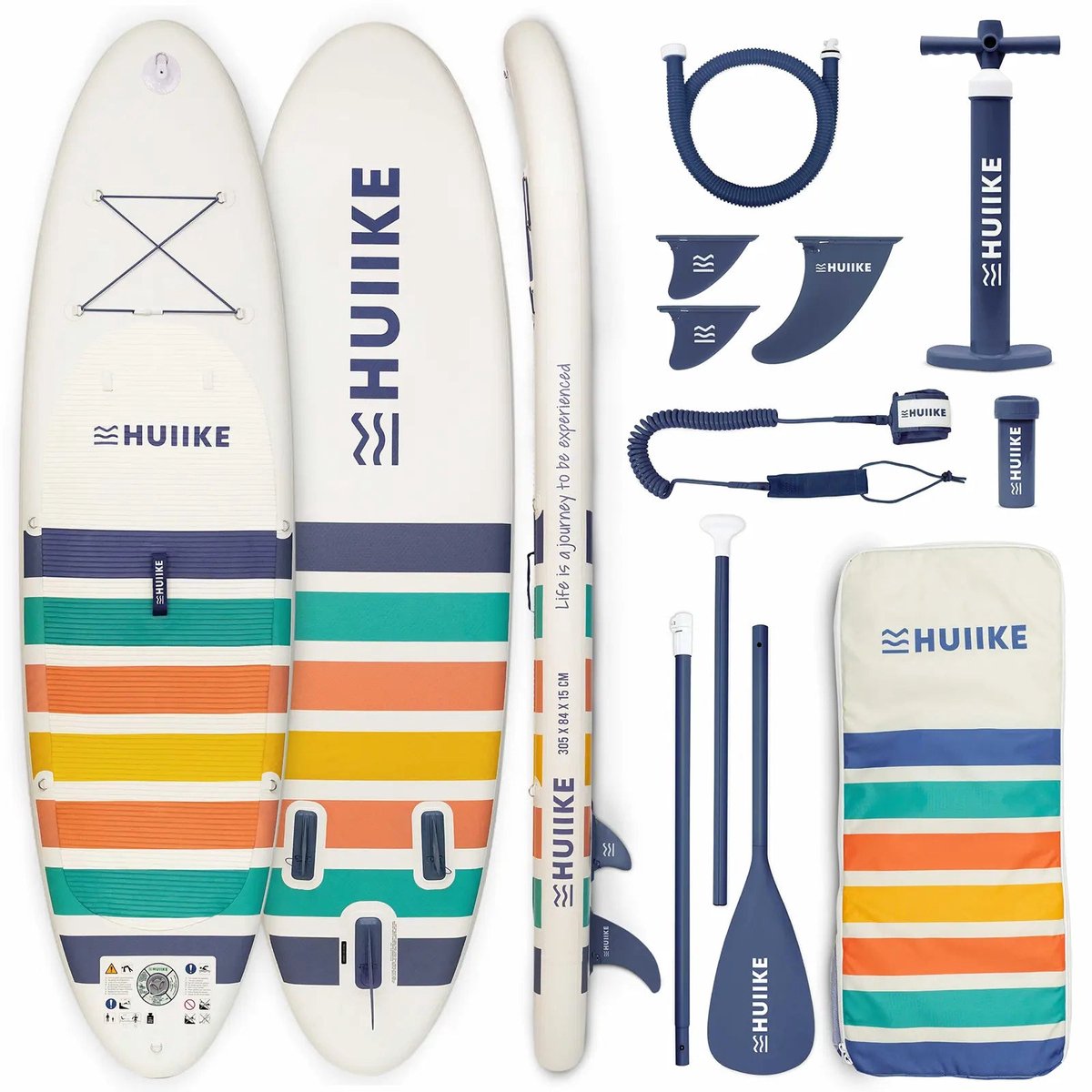 HUIIKE SUP Board - Opblaasbaar Paddle Board met Accessoires, Peddel, Vinnen, Pomp - Stand Up Paddle met Hoge Stabiliteit - 305 x 84 x 15 cm - Max. 130 kg
