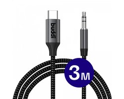 Buddi Flex - Aux naar USB-C Kabel - Audio Kabel met DAC Chip - Gevlochten Nylon - USB-C naar Aux - Jack naar USB-C - Geschikt voor o.a Samsung & iPhone (15 of nieuwer) - Auto - 3M - 3 Meter - Zwart