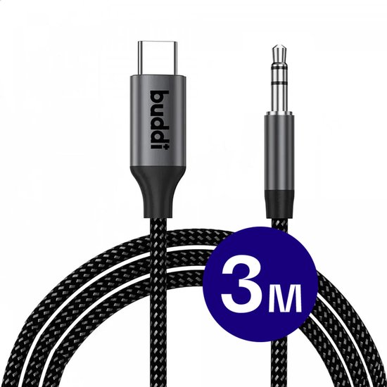 USB-C naar 3.5mm jack kabel 3m gevlochten nylon met DAC chip voor audio Samsung iPhone tablet laptop