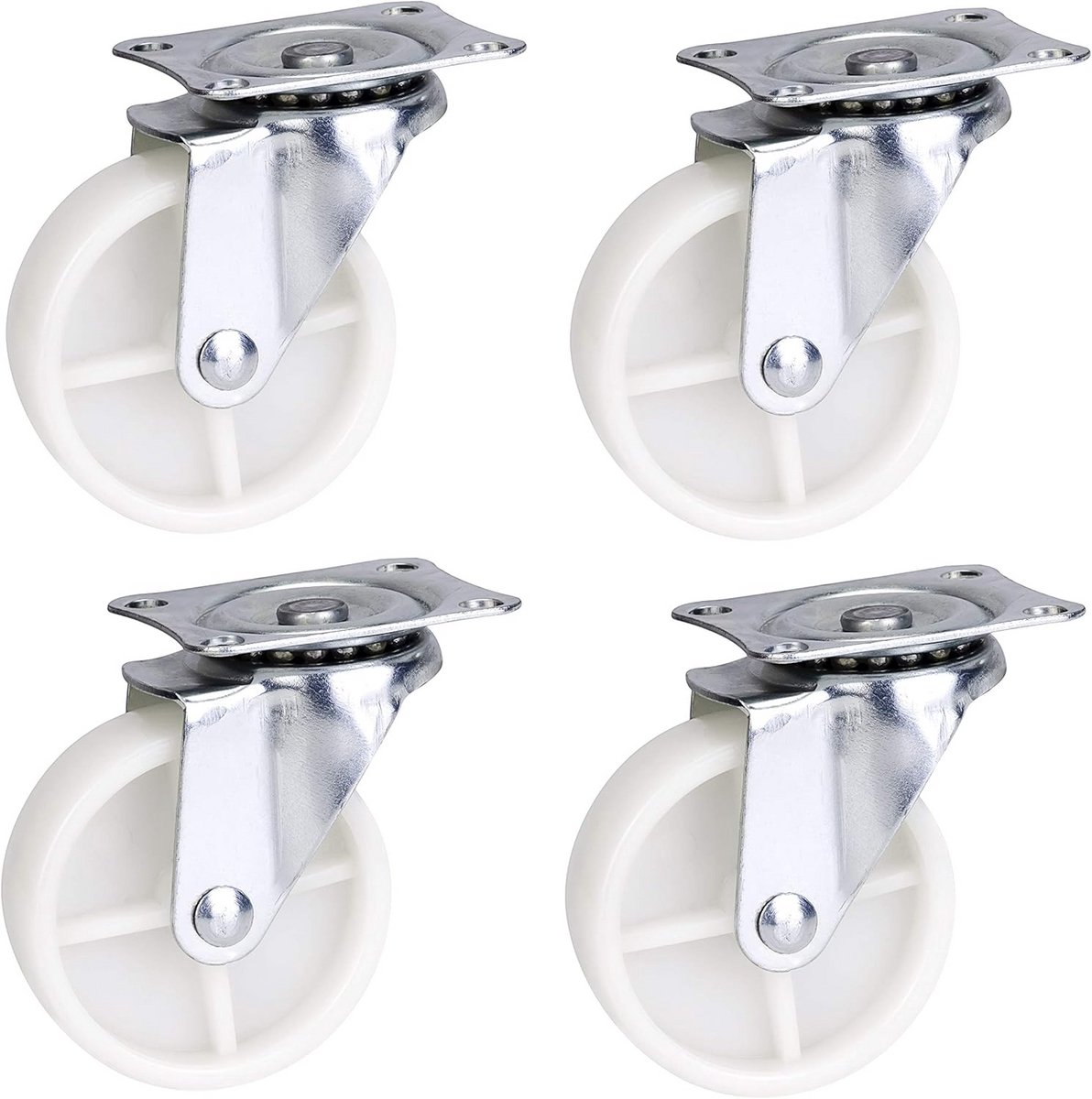 4x Zwenkwielen 75mm Nylon - Zware Trolley & Meubelwielen - Max. 200kg Set