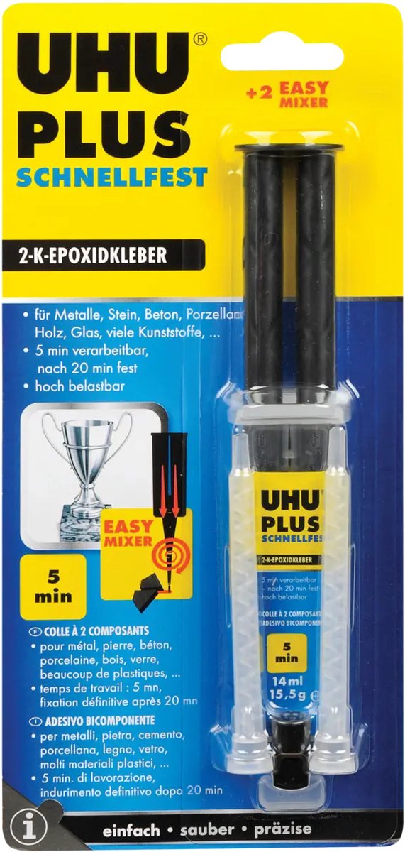 UHU 350492, Contactlijm, 14 ml, 15,5 g, Metaal, Glas, Porselein, Hout, Leer, Keramisch, Karton, Stof/Weefsel, Schuim, 5 °C, 1200 s