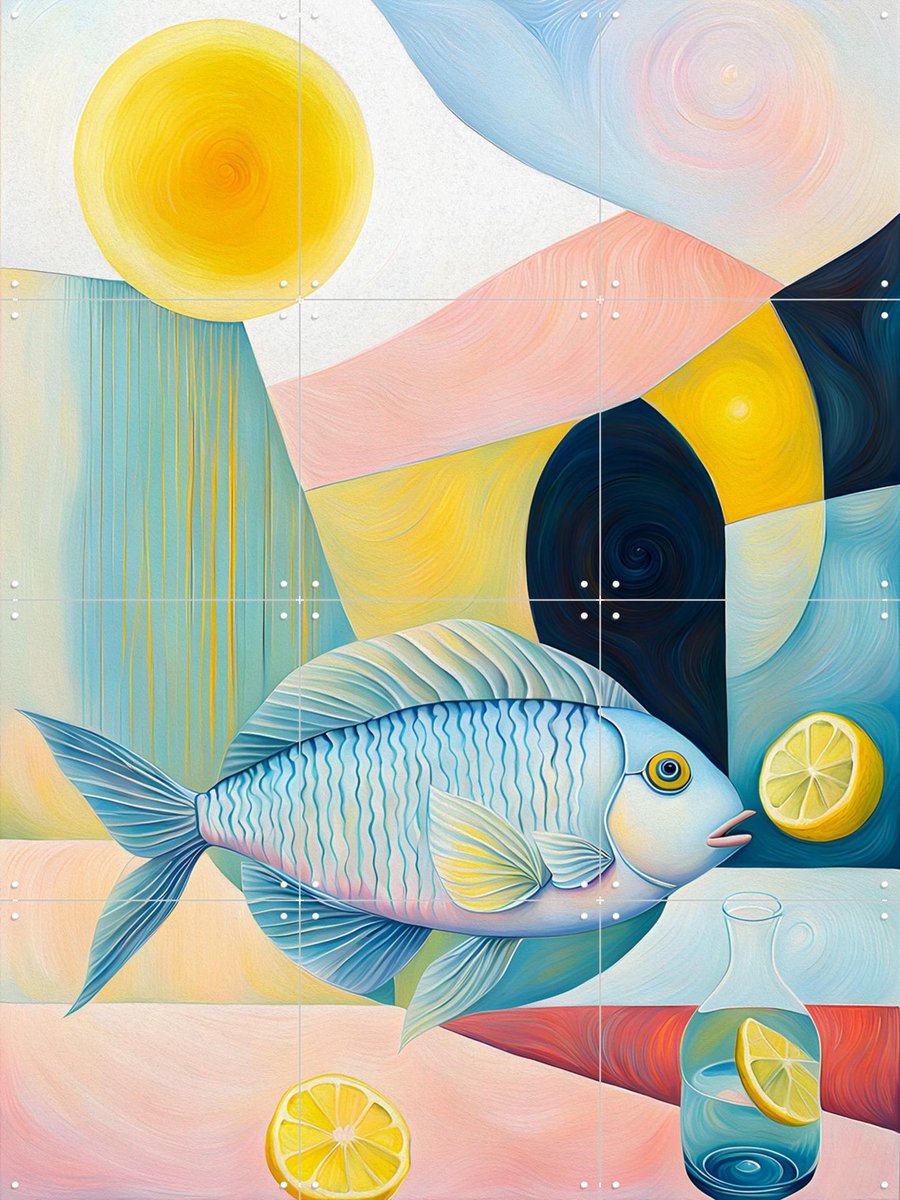 IXXI Pastel Fish, Artclaud - 60 x 80 cm - Gratis ophangtool - Grote wanddecoratie en posters - Kleurrijk, Olieverf, Speels, Surrealisme, Abstract
