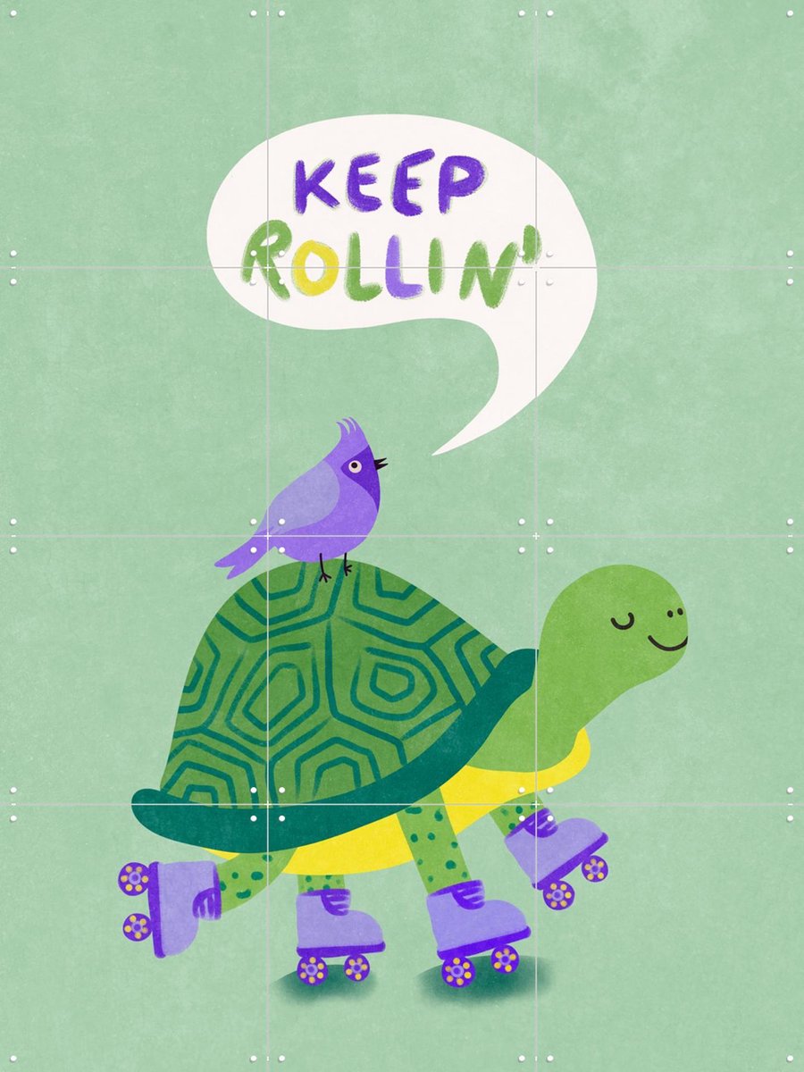 IXXI Turte With Bird - Keep Rollin, Raissa Oltmanns - 60 x 80 cm - Gratis ophangtool - Grote wanddecoratie en posters - Kleurrijk, Illustraties