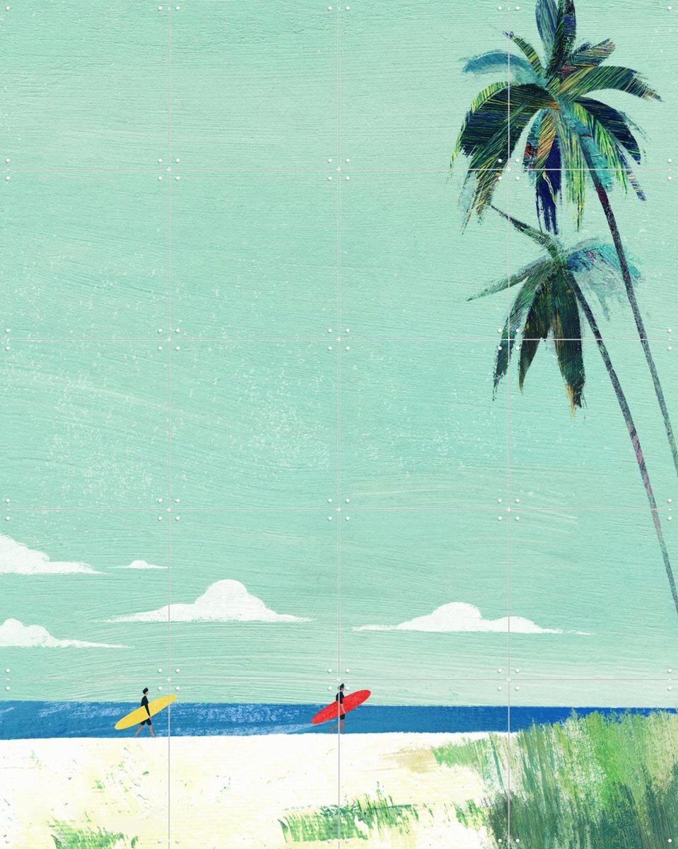 IXXI Palm Beach Surfers, Henry Rivers - 80 x 100 cm - Gratis ophangtool - Grote wanddecoratie en posters - Vintage, Illustraties, Speels, Grafisch